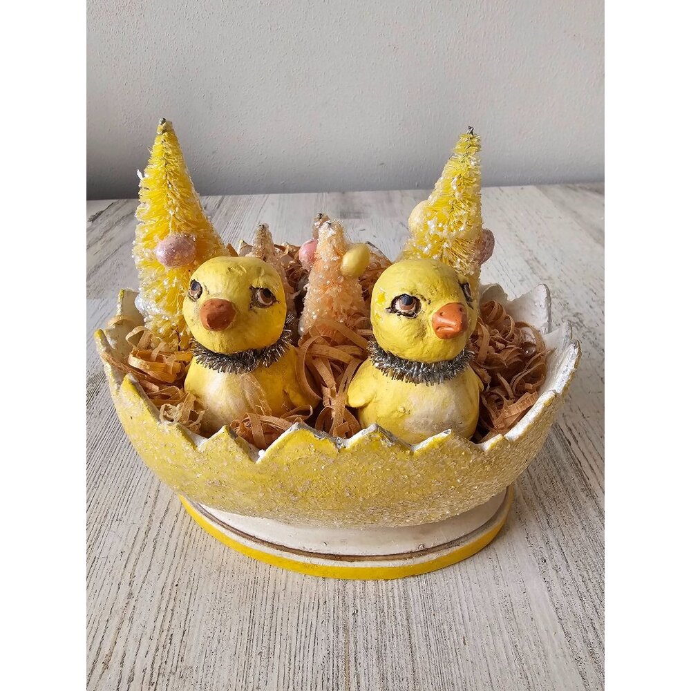 V smyers chick egg chicken Easter spring tree statue figurine vintage rare shabb
